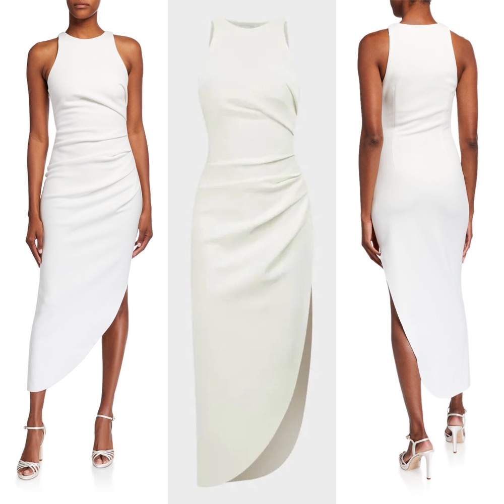 Misha white asymmetric shirred dress